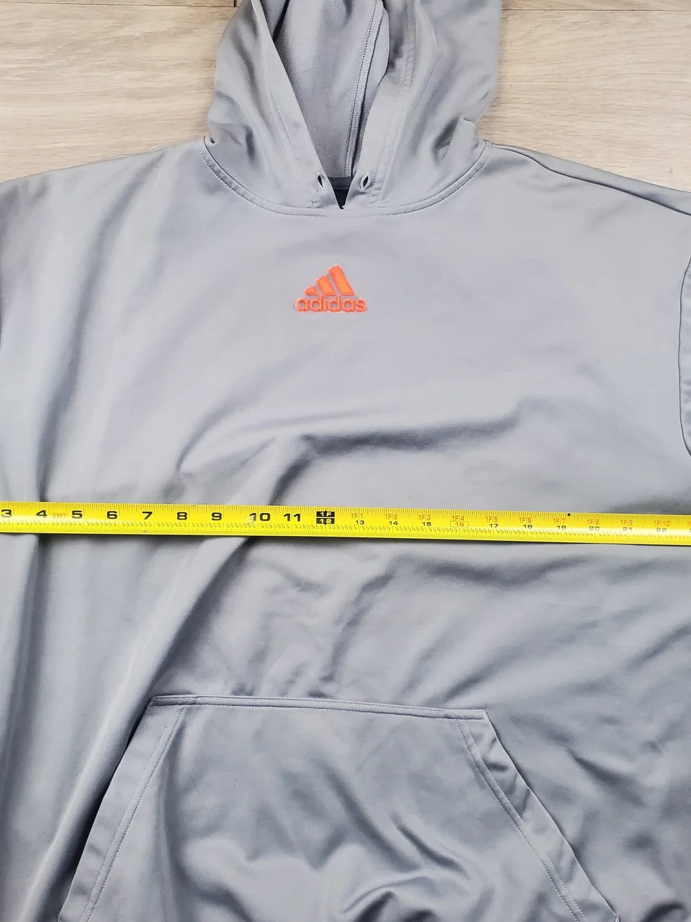 Adidas Gray Fleece Pullover Hoodie Men's XL Orange Logo Athletic Sweatshirt